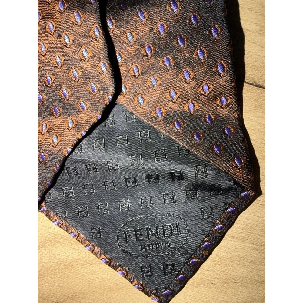 Vintage Fendi 100% Silk‎ Tie Brown  Italy Luxury Designer Y
